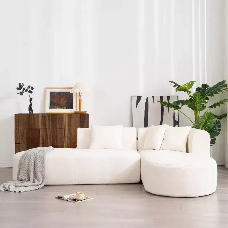 108W Corner Sofa Couch with Curved Seat and Wide Stitching, Perfect for Living Room, Bedroom, Office, Beige/Gray