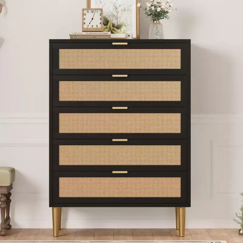 Chest of Drawers, 5 Drawer Dresser Tall for Small Spaces, Farmhouse Narrow Vertical Cabinet for Bedroom