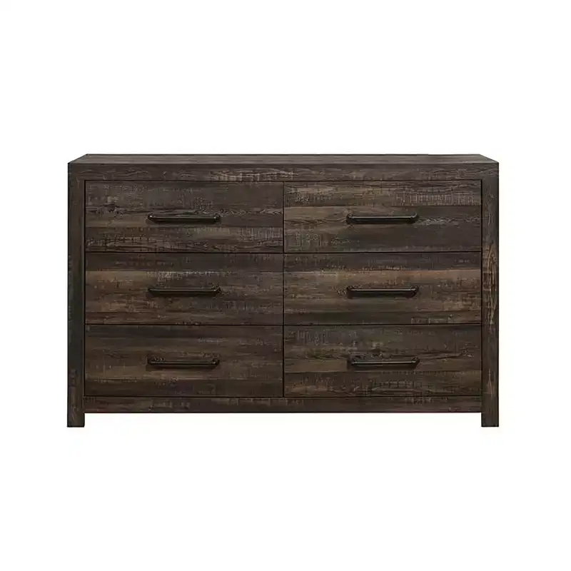 20 in. H Iron Horizontal Dresser with 6 Drawers in Brown Finish