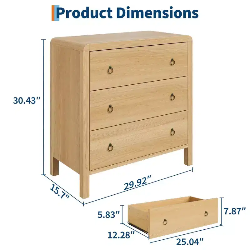 3 Drawer Dresser for Bedroom, Modern Closet Dressers Chest of Drawers, Wood Clothes Storage Dresser Chest for Living Room Hallway Closet