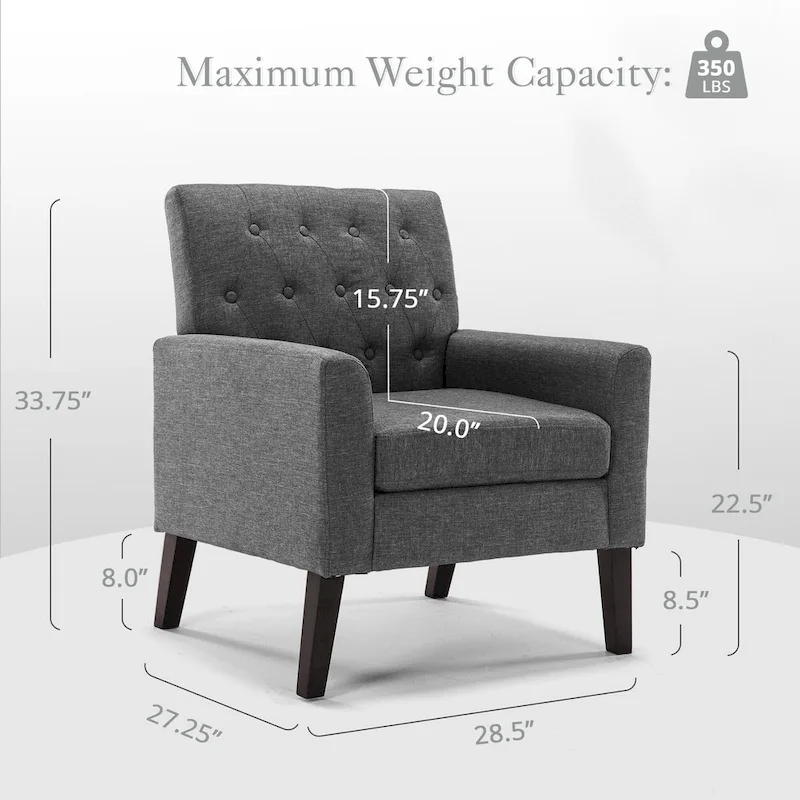 LUE BONA Linen and Walnut Legs Mid Century Modern Button Tufted Accent Chair (Set of 2) - 33.86 H X 27.95 W X 29.53 D