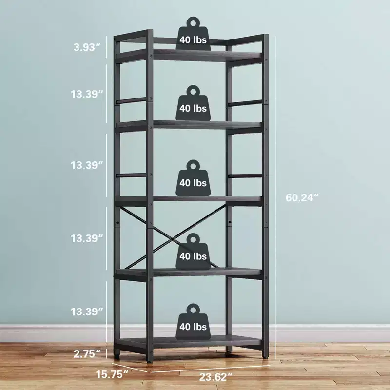 5-Tier Baker Rack, Industrial Microwave Stand Shelf, Coffee Bar for Small Spaces, Free Standing Kitchen Shelf with Storage, Black/Brown/Gray