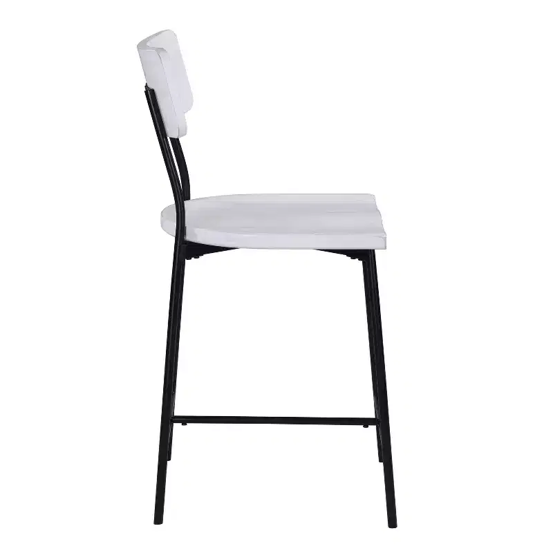 Counter Height Barstool – Whitewash, Saddle Seat, Curved Back, Metal Frame