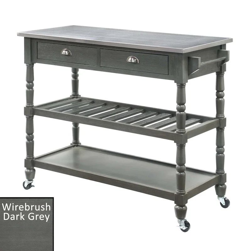 French Country 3 Tier Stainless Steel Kitchen Cart with Drawers