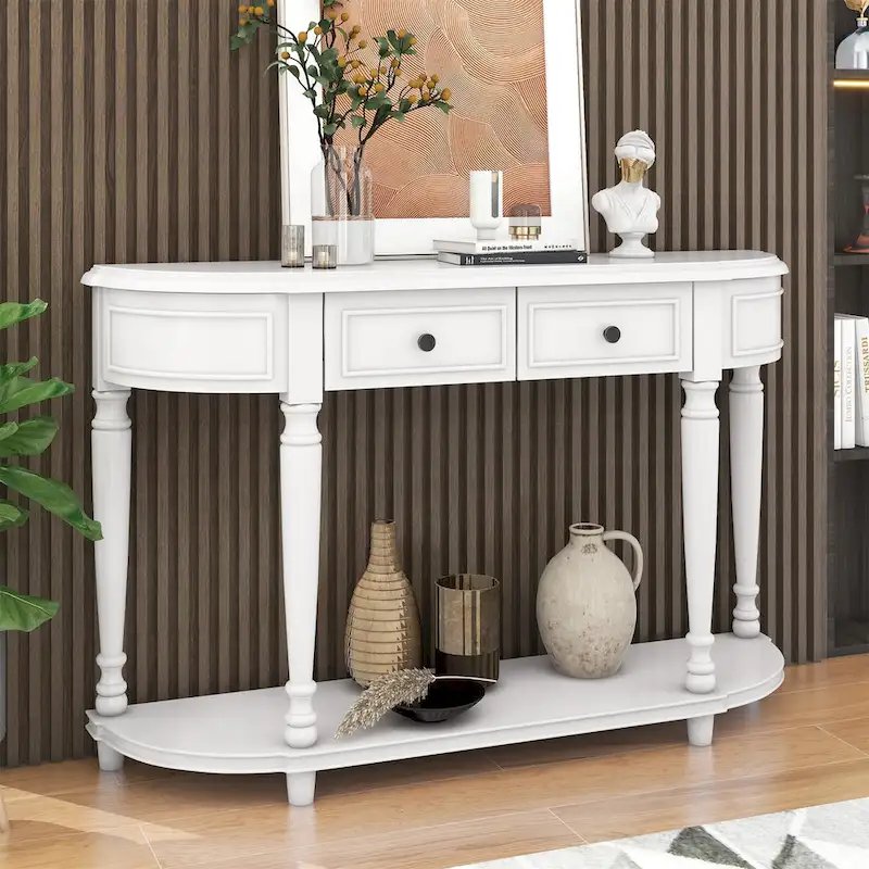 Retro Circular Curved Design Console Table with Open Style Shelf