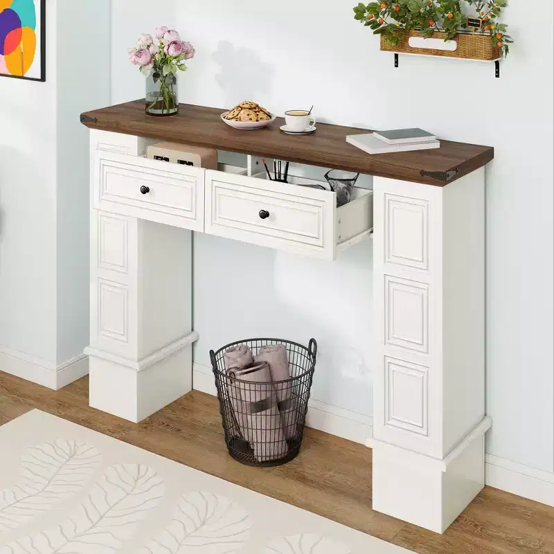 47.2'' Farmhouse Console Table with Storage, Narrow Sofa Table Behind Couch, Accent Entrance Console Furniture for Foyer, Entryway, Hallway