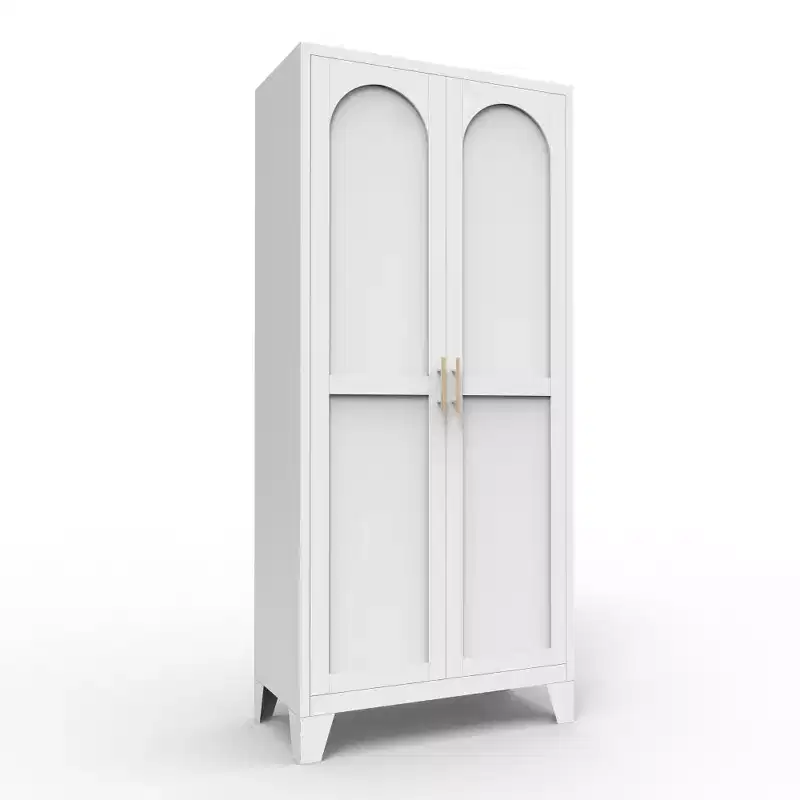 Chic Crate 61'' 2 Shapely-Door Metal Cabinet  Lockable, Adjustable Shelves for Kitchen/Bedroom/Living Room (White)