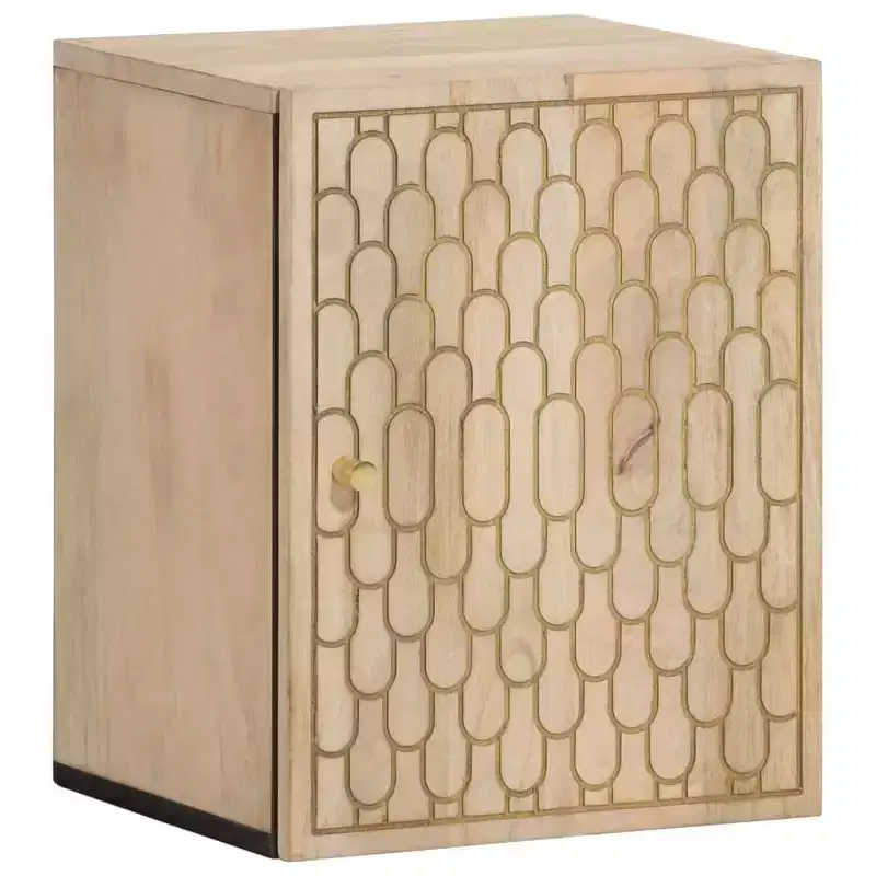 Solid Mango Wood Bathroom Wall Cabinet - Bleached Natural Finish