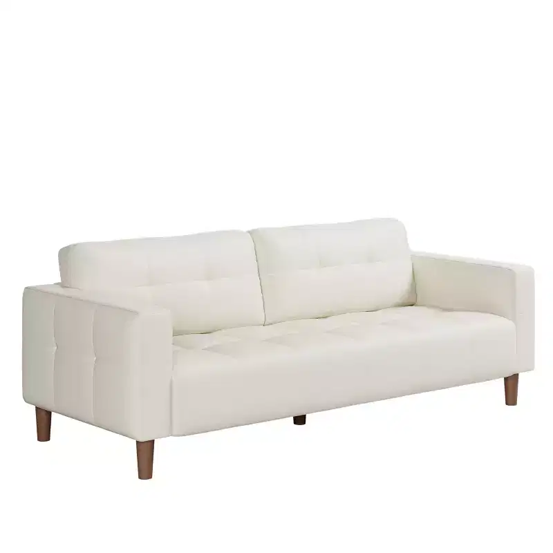 Modern 83 Faux Leather 3-Seater Couch with Spring Cushion, Living Room Deep Seats Sofa with 2 Removable Back Cushions