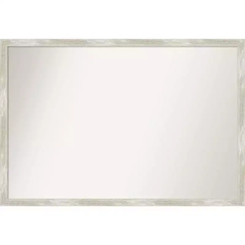 38 x 26 Non-Beveled Crackled Narrow Bathroom Wall Mirror Metallic Silver - Amanti Art: Polystyrene Frame, Includes Mounting Hardware