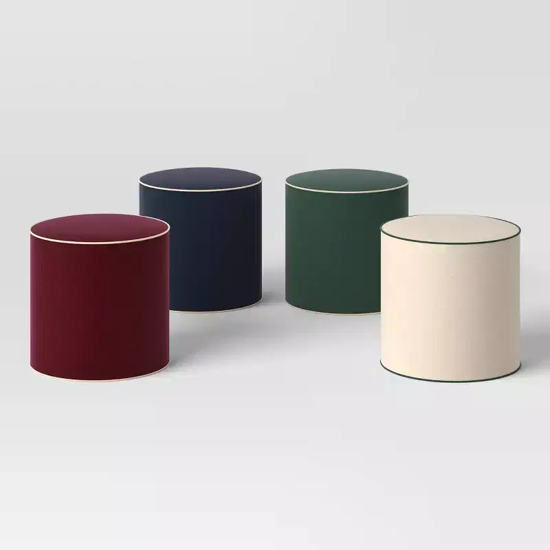 Contrast Welt Drum Ottoman in Velvet