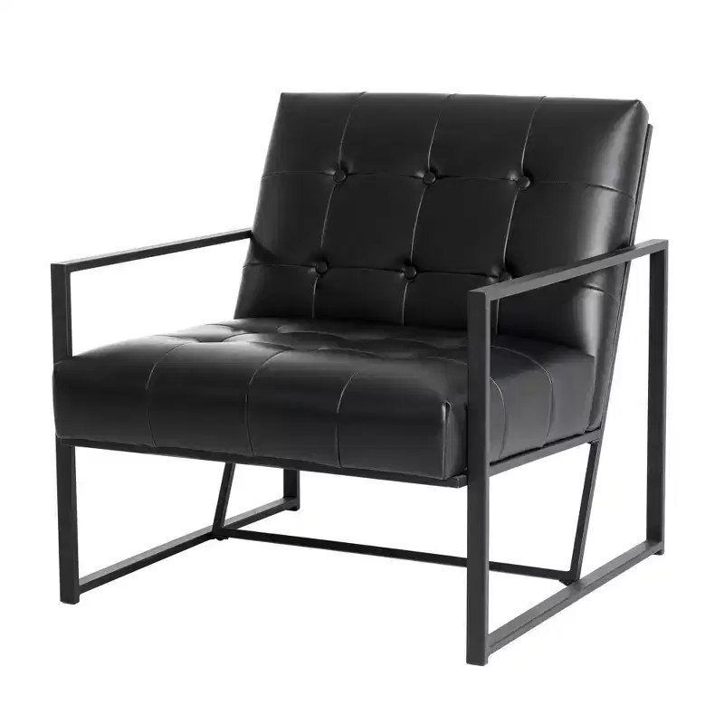 PU Leather Accent Chair, Tufted, Metal Frame, 300 lb Capacity