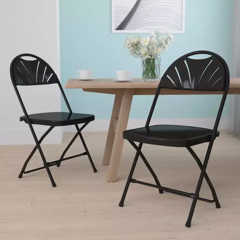 Fan Back Plastic Folding Chair, Set of 2 – Black / Blue / Burgundy / Charcoal / White