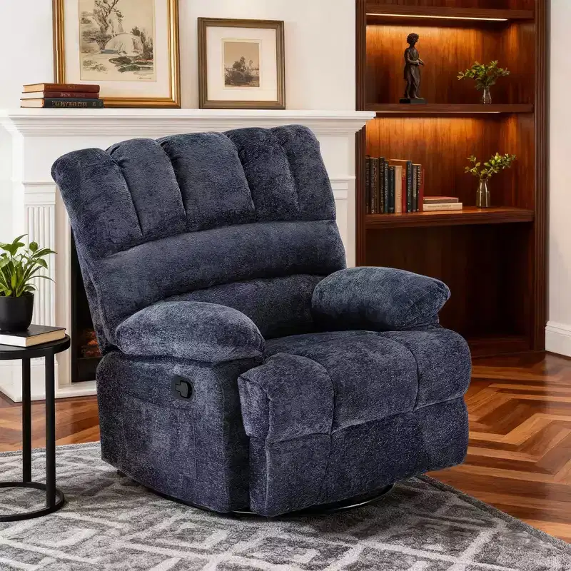 MAYEERTY Blue Oversized Swivel Rocker Recliner Sofa for Adults, Chenille, Perfect for Living Room