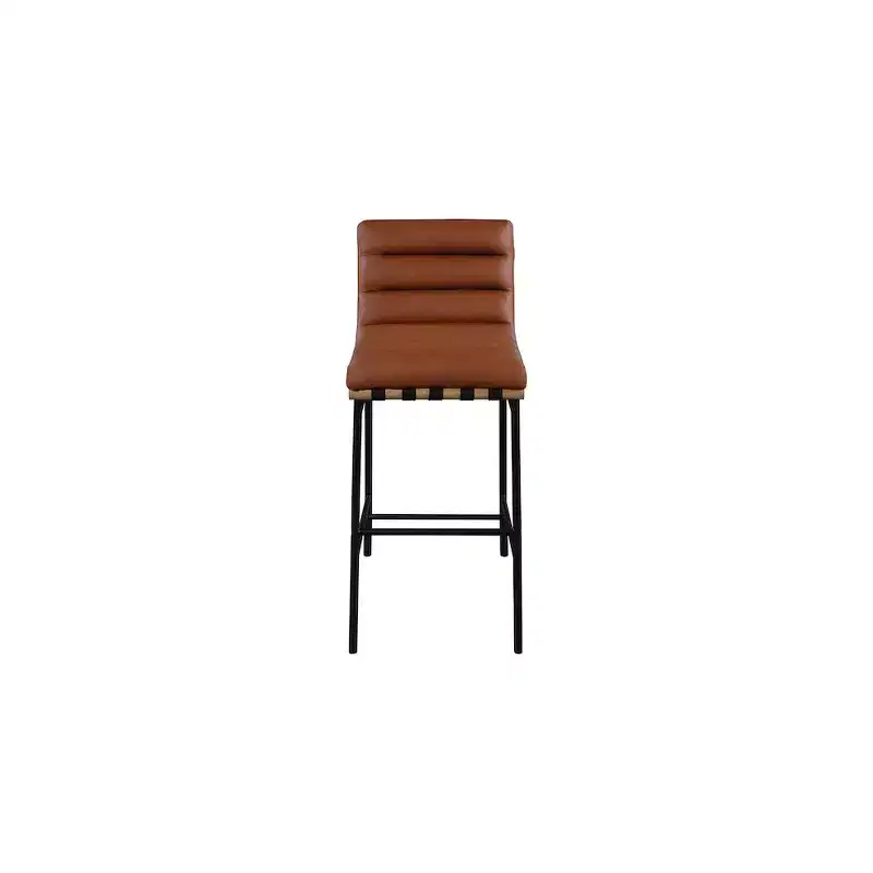 Cognac Vegan Leather Bar Stool with Mid Back