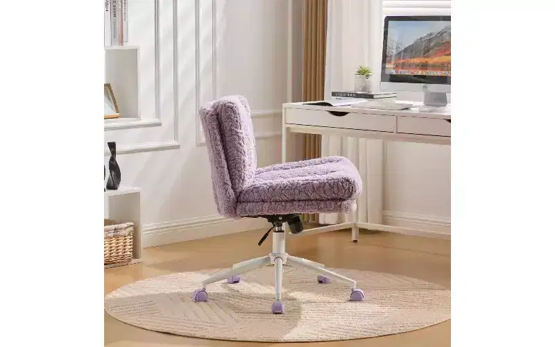 TUYOHW Plush Faux Alpaca Ergonomic Office Chair, 26.4 Wide Seat Home Office Desk Chair, Adjustable Swivel Vanity Chair with Metal Base