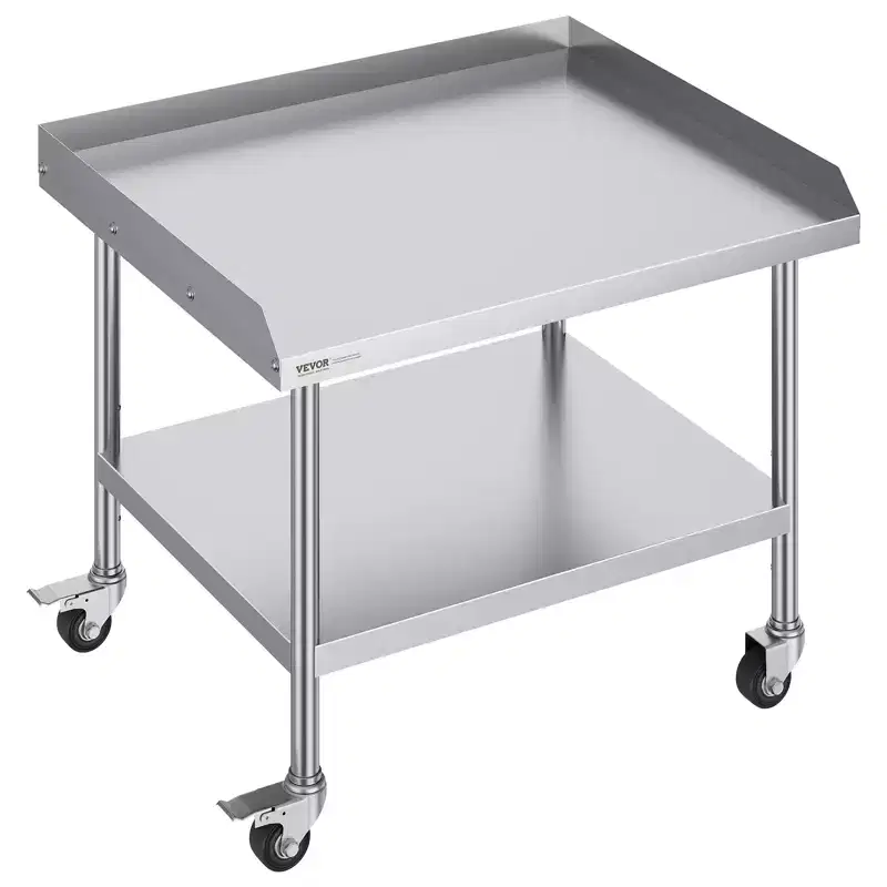 Stainless Steel Work Table, 30x36x30 Inch Commercial Food Prep Worktable with 4 Wheels,Casters,3-Sided Backsplash Heavy Duty Prep Worktable