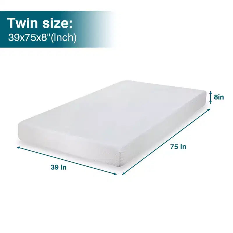 Twin Memory Foam Mattress, Soft, Filled With Cotton, Mattress Thickness 8in, Roll-in-Box, Only Mattress