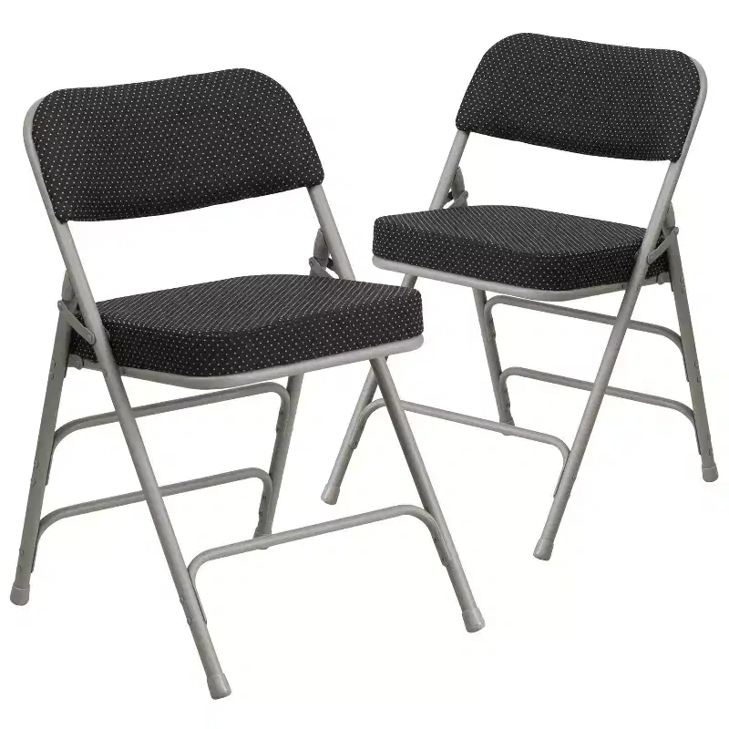 2 Pack Premium Curved Triple Braced & Hinged Fabric Upholstered Metal Folding Chair