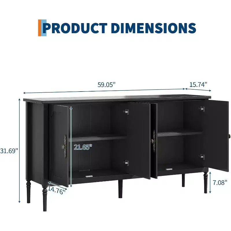 59 Inch Wide Buffet Cabinet, Kitchen Storage Cabinet, Wood Console Table, Coffee Bar Decorative Cabinet for Living Room Dining Room Entryway