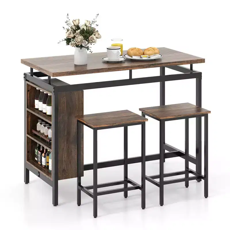 Costway 3-Piece Dining Table Set Bistro Table & 2 Bar Stools w/ 3-Tier Storage Shelf