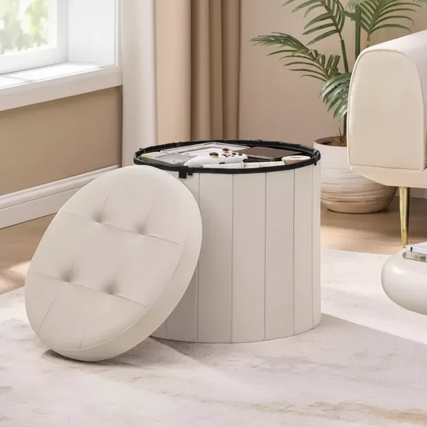 Round Storage Ottoman with Removable Lid