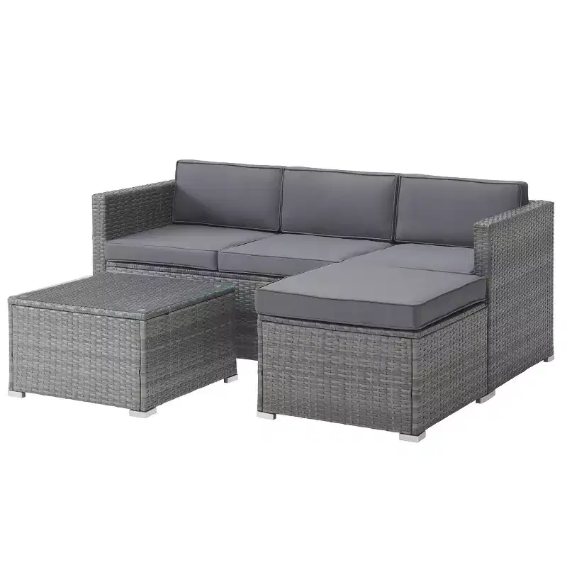 Patio Furniture Set  3-Piece Rattan Outdoor Sofa, Ottoman, and Table Combo for Deck, Pool, Sunroom or Backyard Furniture by Lavish Home (Gray/Blue)