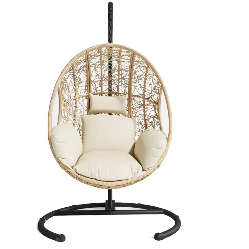 GDFStudio Olufemi Modern Metal and PE Wicker Outdoor Swing Egg Chair with Cushion