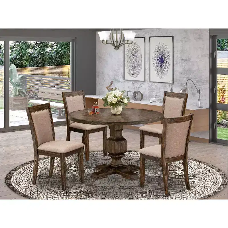 HomeStock 3-Piece Distressed Jacobean Finish Solid Wood Top Dining Table with 2 Chairs