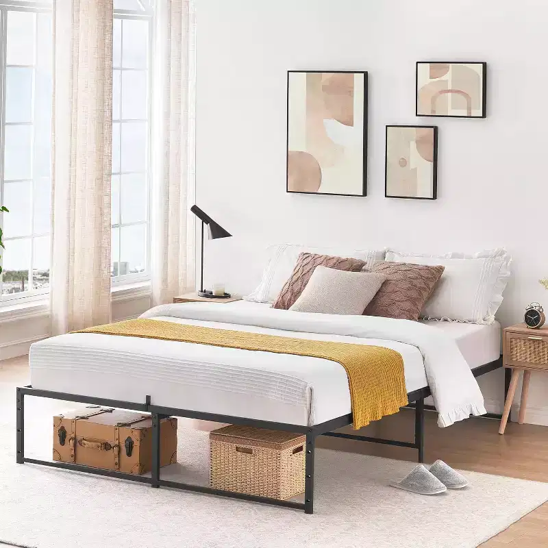 3-in-1 Steel Platform Bed Frame  Twin/Full/Queen Heavy Duty 14 Metal Frame (No Box Spring), Noise-Free & Tool-Free Assembly for Apartments