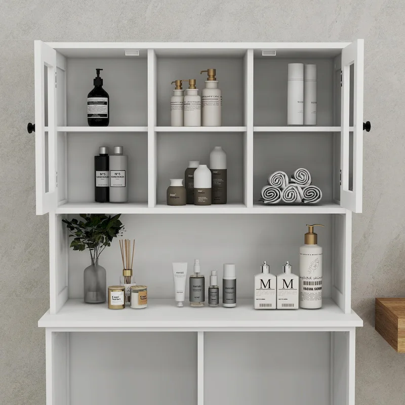 Two-Compartment Tilt-Out Dirty Laundry Basket Tall Bathroom Cabinet