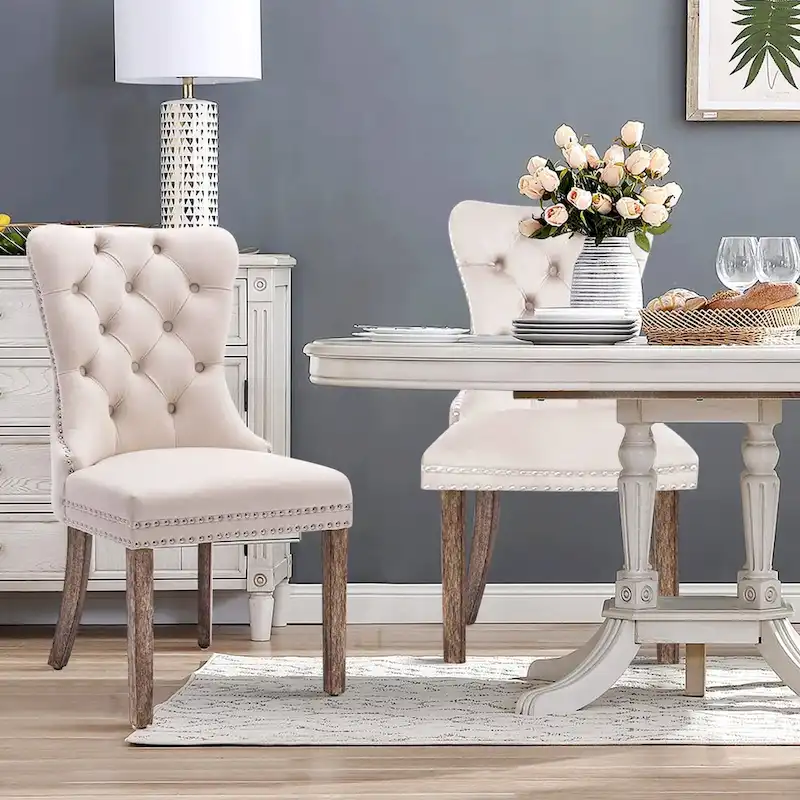 Dining Chairs Set of 6, Luxury Upholstered Velvet Kitchen Chairs Side Chair with Padded Seat Back and Solid Wood Legs - N/A