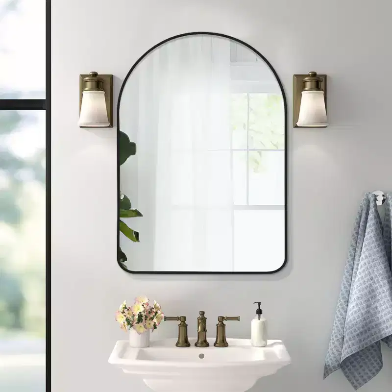 PexFix Arch Wall Mirror for Bathroom with Metal Frame Round Corner for Wall Decoration Set of 2
