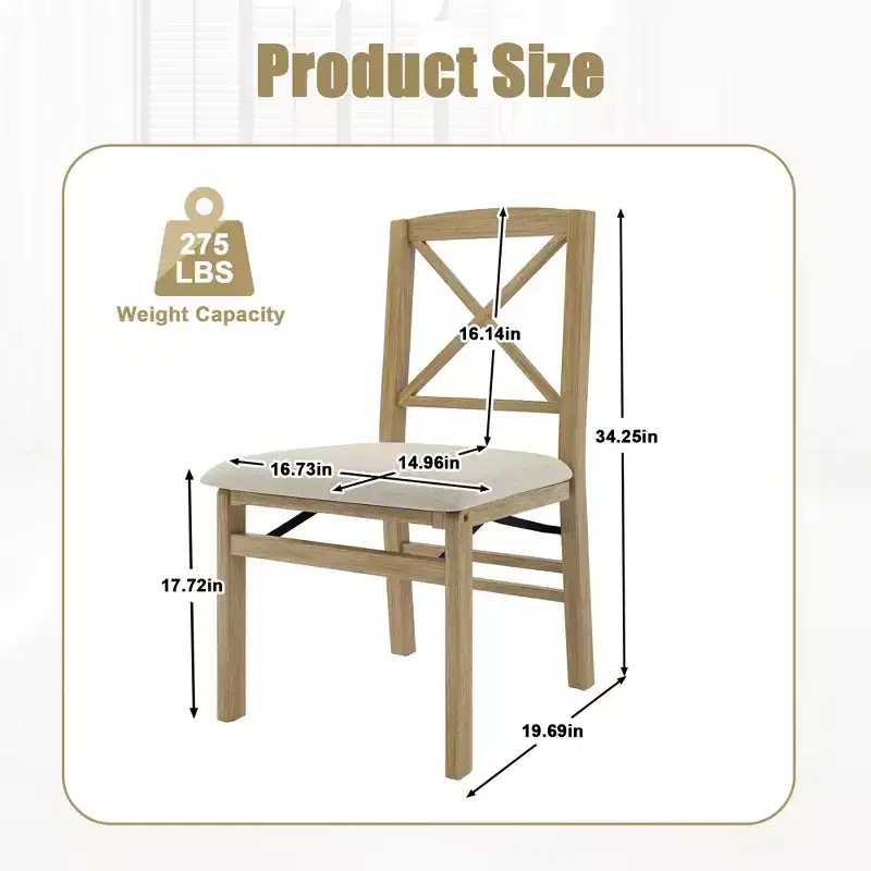 FurnitureR Folding Dining Chairs Set of 2 with Upholstered Seat, Foldable Chairs for Kitchen, Dining Room, Small Space, Space Saving Accent Chairs