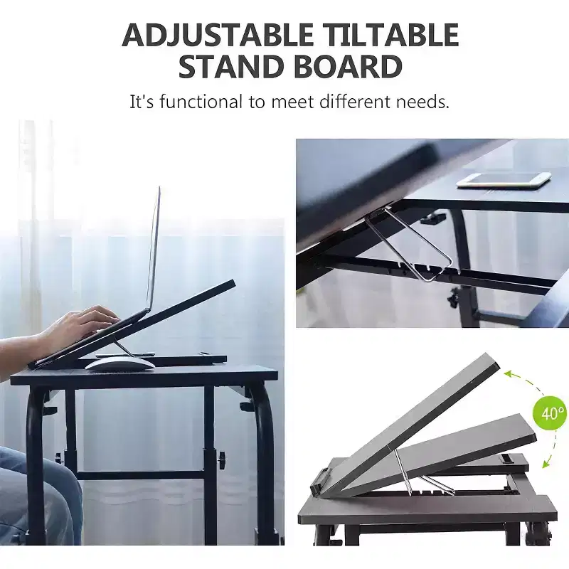 Overbed Table with Wheels - Laptop Desk Cart, Adjustable Height and Length, Table Over The Bed for Hospital and Home Use