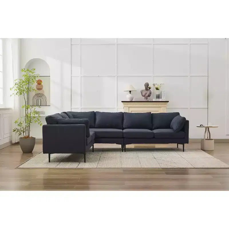MAYEERTY 106-Inch W L-Shaped Sectional Sofa Set, Convertible 6-Seat Corner Sofa with 2 Pillows, Modern Linen, Metal Legs for Living Room/Apartment