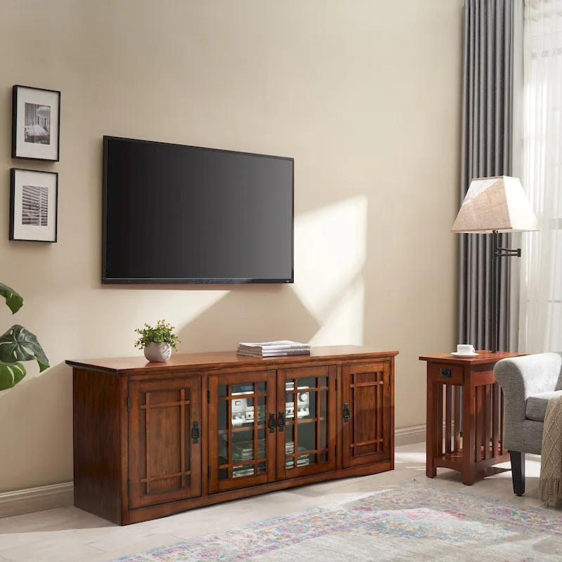 Solid Wood Mission Oak Four Door TV Stand