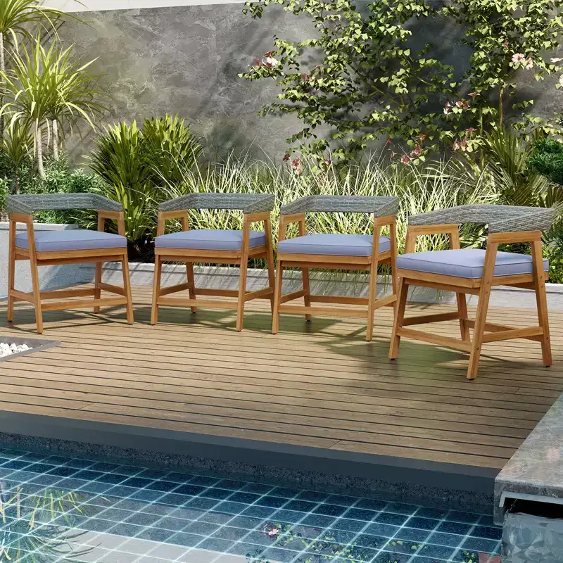 Costway Patio Chairs Set of 4 Outdoor Acacia Wood Dining Chairs with Cushions for Garden