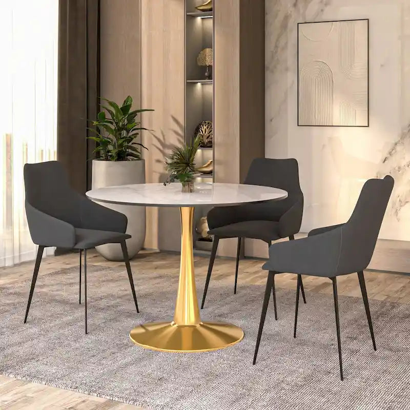 Round Dining Table 40 Sintered Stone Tabletop in Gold Steel