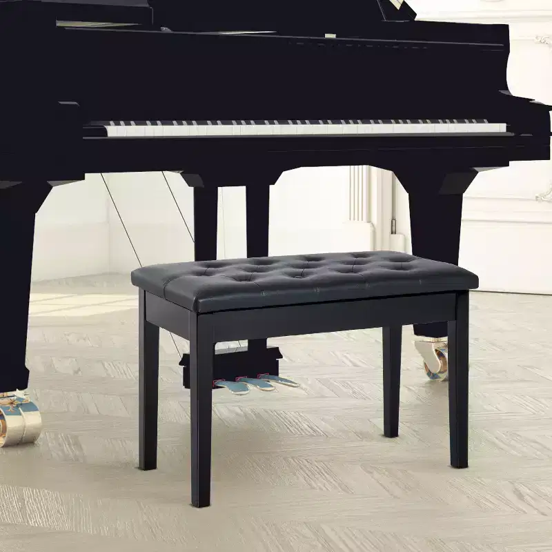 Traditional Country Birchwood Faux Leather Padded 2 Person Piano Bench