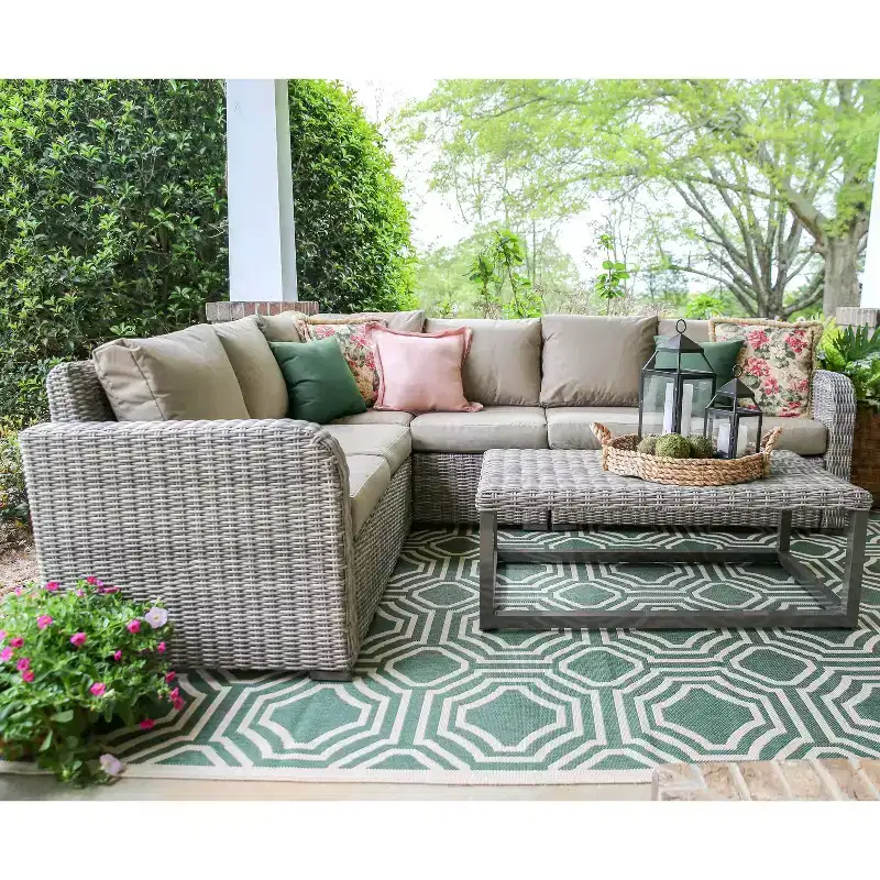 Leisure Made Forsyth 5pc Wicker Sectional in Tan Fabric