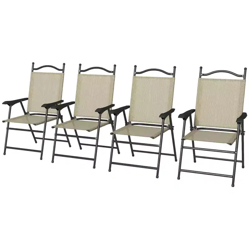 4 Piece Folding Patio Camping Chair Set, Sports Chairs for Adults with Armrests, Mesh Fabric Seat for Lawn