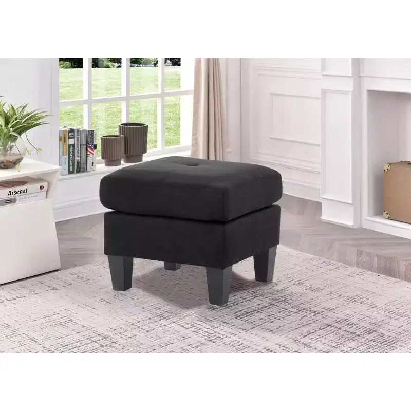 Tufted Polyester Upholstered Ottoman, Square, High-Density Foam