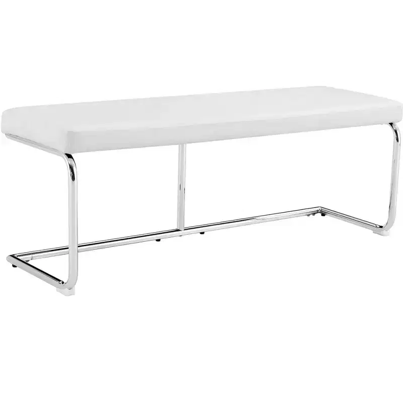 Leather Bench with Silver Metal Legs