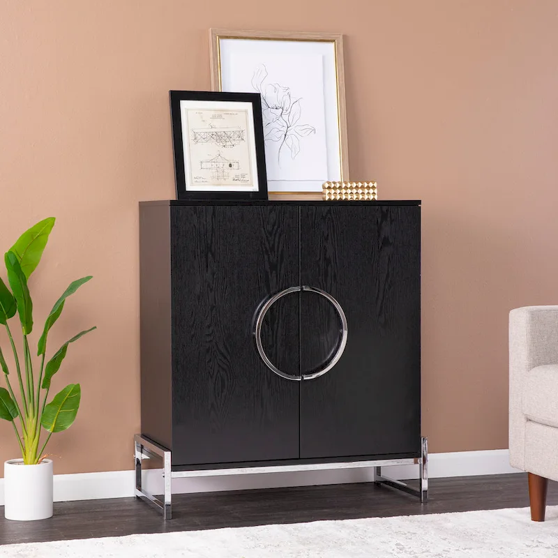 Pierton Double-Door Bar Cabinet – Freestanding Liquor Storage Cabinet with Shelves