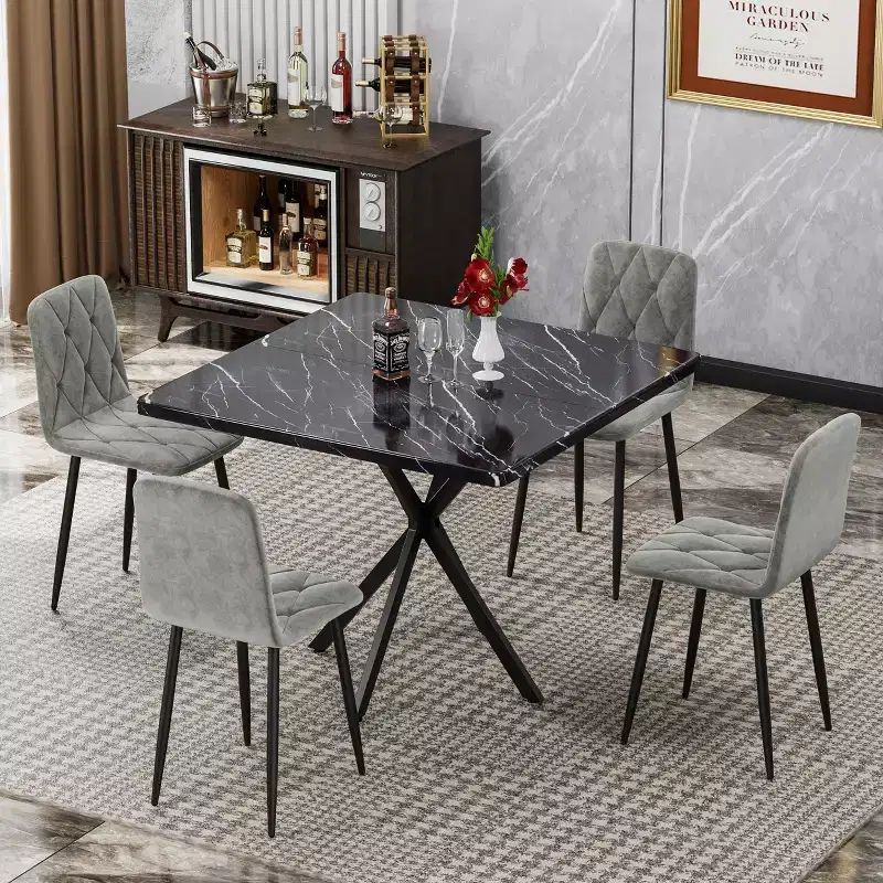 Okak 38.6IN Elegent Square Dining Table for 6 Person, Space-Saving Kitchen Table, Small Table for Kitchen, Dining Room, Office