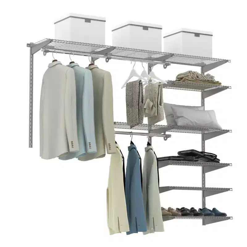 Costway Custom Closet Organizer Kit 4 to 6 FT Wall-mounted Closet System w/Hang Rod White\Grey