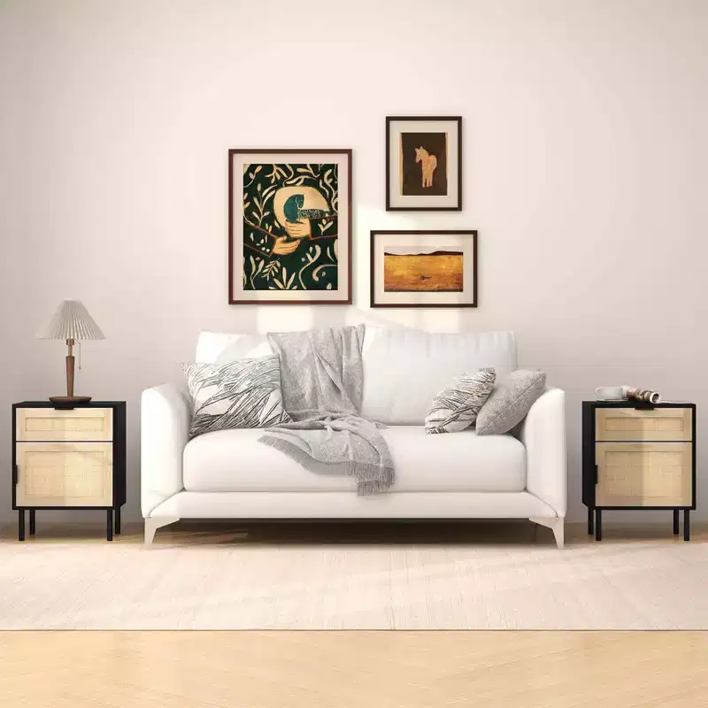 Costway Rattan Nightstand Set of 2 Mid Century Modern End Table with Drawer & Cabinet