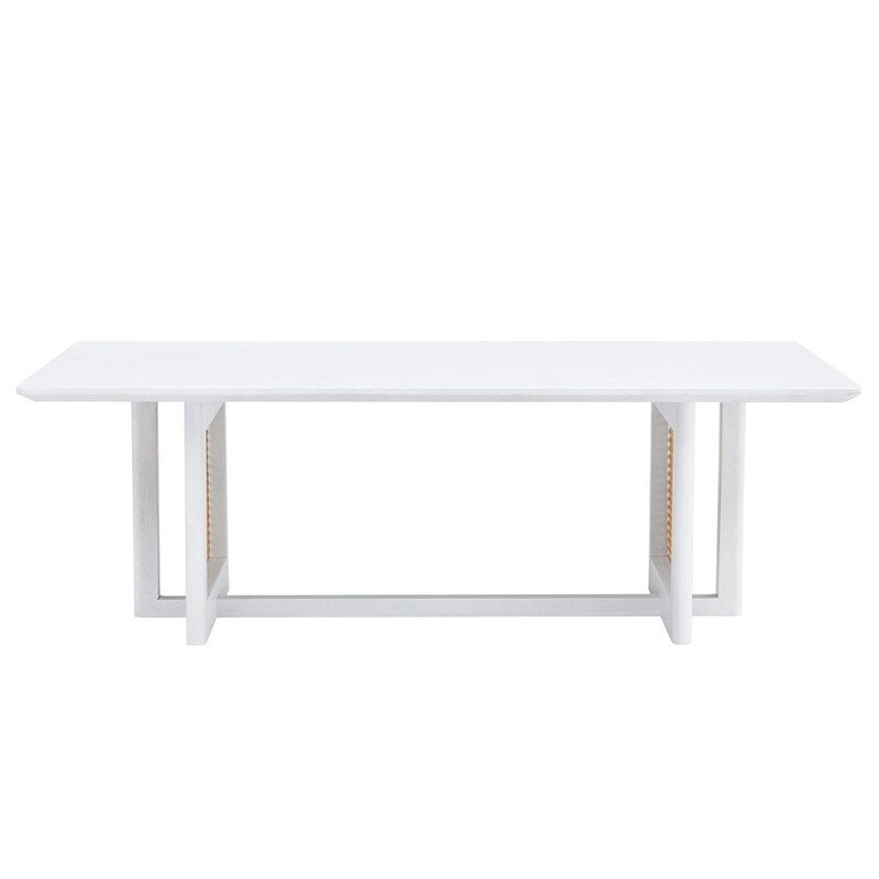 Chinese style white solid wood and imitation rattan coffee table