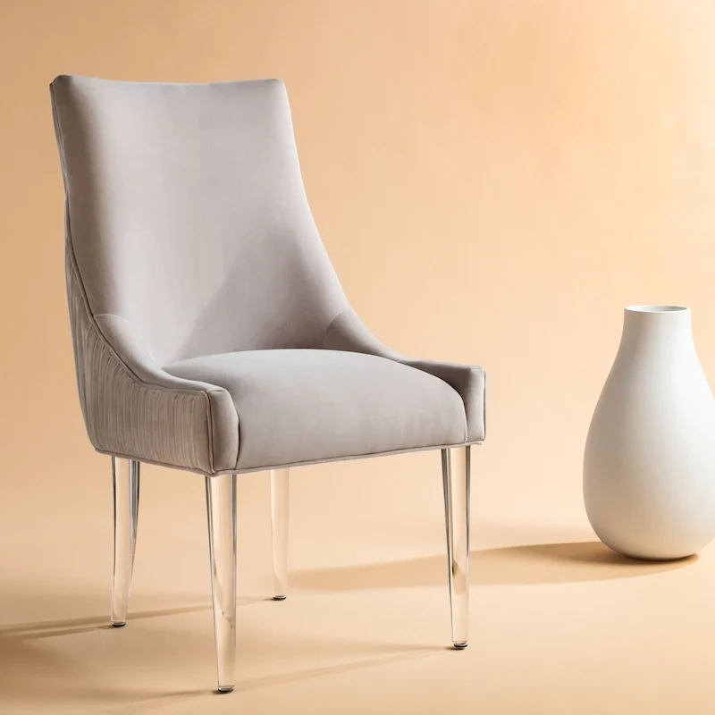 Acrylic Leg Dining Chair | Upholstered Seat | Modern Glam Style | 22x28x38 Inch